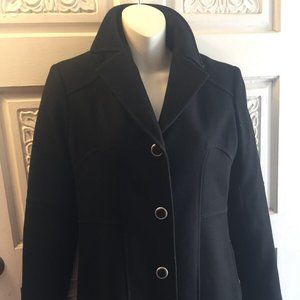 Kenneth Cole Reaction Black Wool Mid Length Jacket Coat Womens Size 4